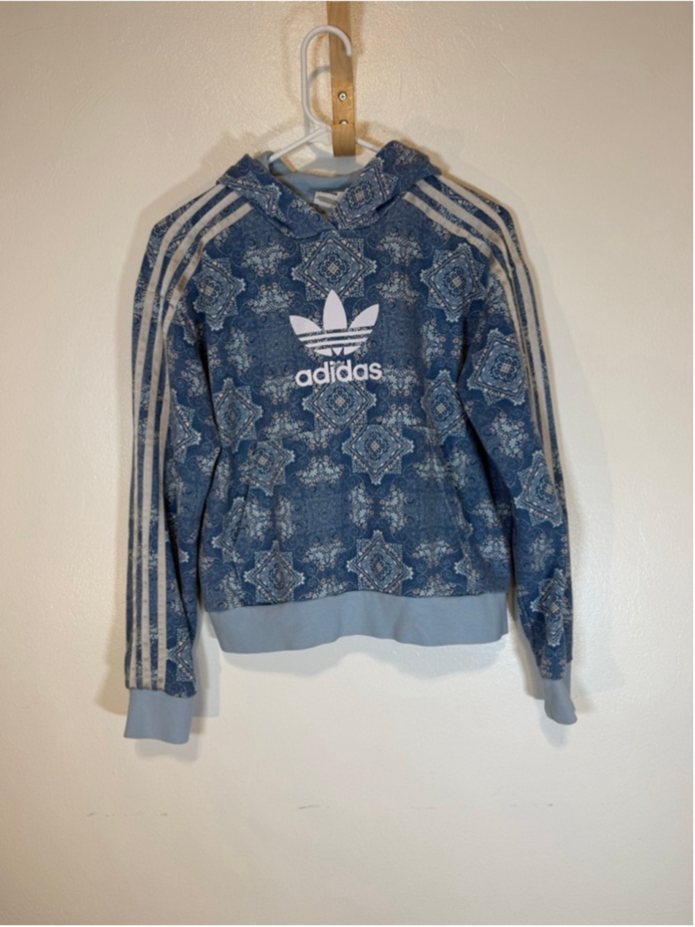 Girls Adidas Blue & White Patterned Hoodie L